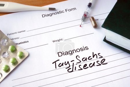 Photo for Diagnostic form with Diagnosis Tay Sachs disease  and pills. - Royalty Free Image