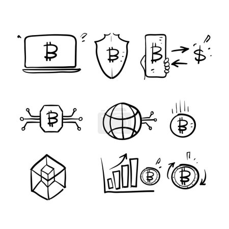 Ilustración de Garabato dibujado a mano Colección de la línea criptomoneda icono ilustración vector aislado - Imagen libre de derechos