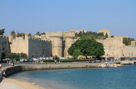 Photo for Embankment at walls of ancient fortress. Rhodes, Greece - Royalty Free Image