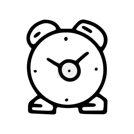 Ilustración de Esquema reloj despertador negro línea vector garabato icono para el diseño web y la presentación aislado en el fondo - Imagen libre de derechos