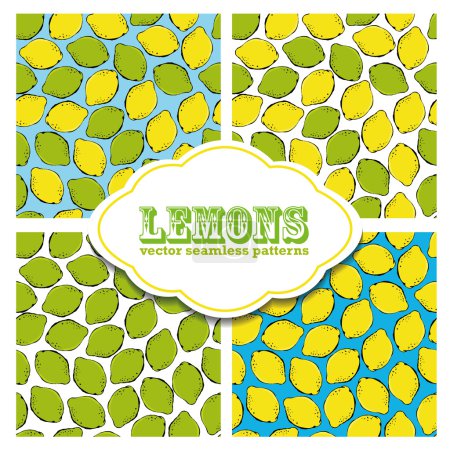 Ilustración de Patrón sin costura garabato de color limón. Conjunto de patrones sin costura con limones de garabatos de colores y limas. Ilustración vectorial - Imagen libre de derechos