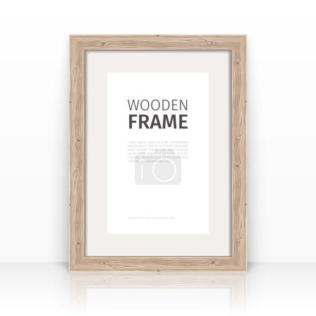 Illustration for Wooden rectangle light frame on a glossy surface. Clipping paths included. - Royalty Free Image