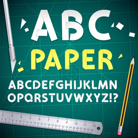 Illustration for Cut Out Paper Alphabet and Equipment Set. Clipping paths included - Royalty Free Image