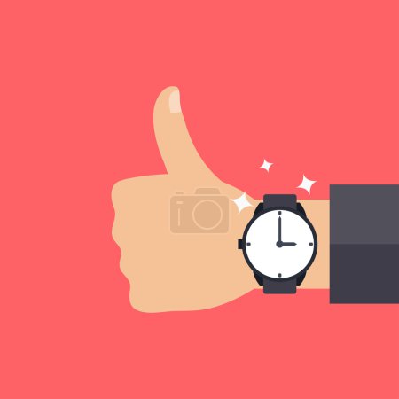 Illustration for Hand with modern watch, thumbs up, men fashion vector illustration - Royalty Free Image