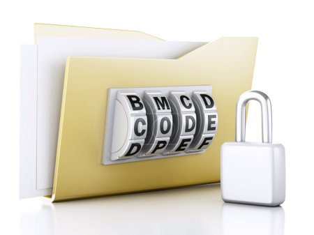 Photo for Image of Yellow folder and lock. Data security concept. 3d illustration - Royalty Free Image
