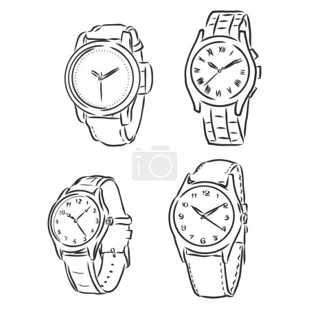 Ilustración de Reloj mecánico para hombre aislado sobre fondo blanco. Ilustración de garabatos vectoriales - Imagen libre de derechos