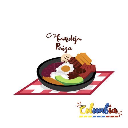 Téléchargez les illustrations : Bandeja paisa isolée. Alimentation colombienne - Illustration vectorielle - en licence libre de droit