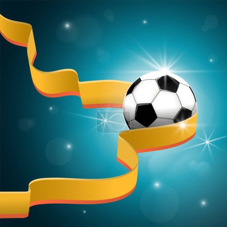 Photo for Football ball with yellow orange ribbon on a blue background. Soccer template 2021. Vector illustration - Royalty Free Image
