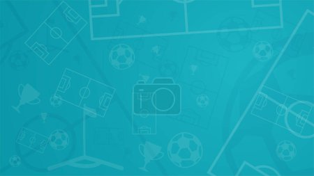 Photo for Abstract football background with a soccer field, and sports elements. Ball, flag, cup. Championship. Template 2020. Vector wallpaper. Turquoise blue - Royalty Free Image