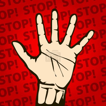 Mano levantada con stop sign pintado vector de fondo
