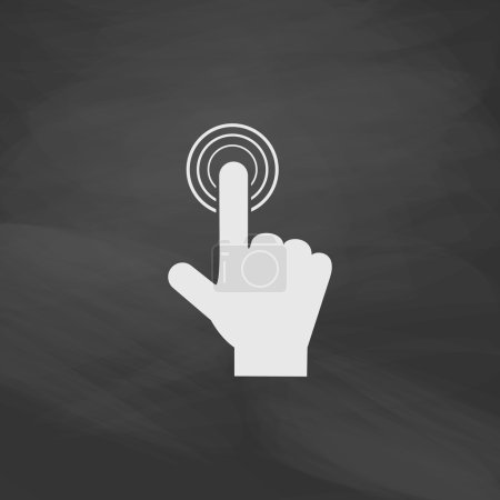Ilustración de Mano haga clic en el botón vector simple. Icono de dibujo de imitación con tiza blanca en pizarra. Pictograma plano y fondo de la junta escolar. Símbolo de ilustración - Imagen libre de derechos