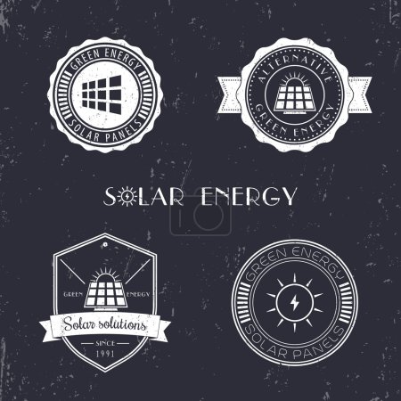 Ilustración de Logotipo de energía solar grunge, insignia, signos, ilustración de vectores - Imagen libre de derechos