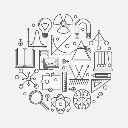 Téléchargez les illustrations : Illustration ronde de physique - symbole ou logo vectoriel de la science linéaire - en licence libre de droit