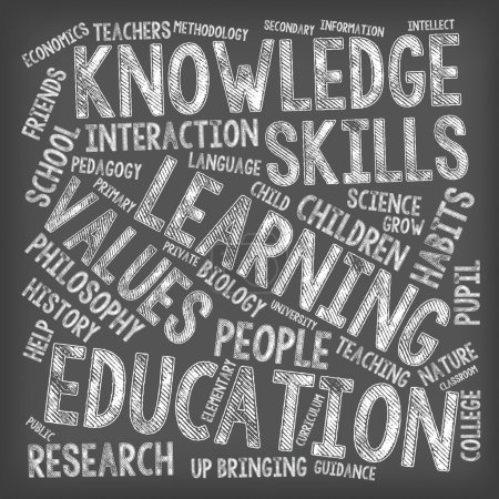 Illustration for Set of Educational Word Clouds - Chalk on Blackboard, Square Crop - Royalty Free Image