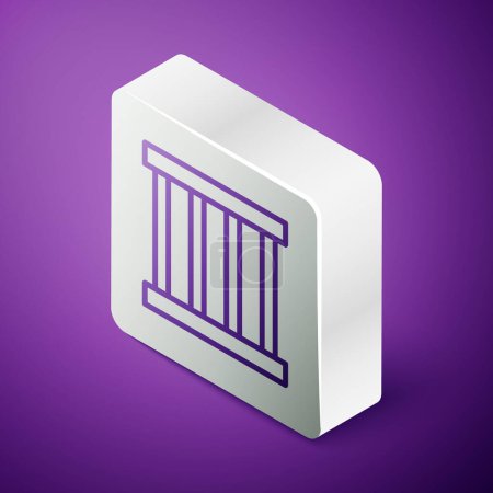 Ilustración de Icono de ventana de la prisión de línea isométrica aislado sobre fondo púrpura. Botón cuadrado plateado. Vector. - Imagen libre de derechos