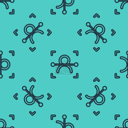 Ilustración de Línea negra Icono de reconocimiento facial aislado patrón sin costuras sobre fondo verde. Icono del escáner de identificación facial. Identificación facial. Concepto de seguridad cibernética. Vector. - Imagen libre de derechos