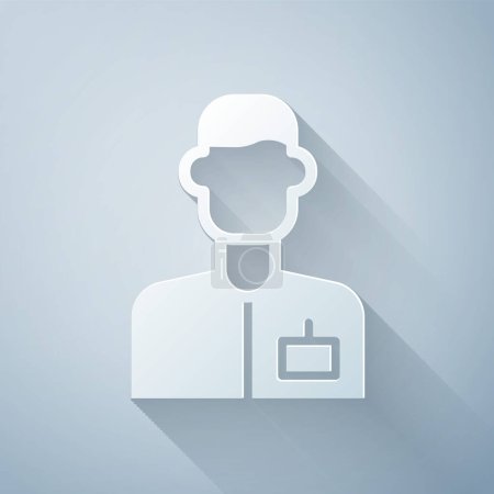 Ilustración de Corte de papel Icono de ingeniero analista aislado sobre fondo gris. Estilo de arte de papel. Vector - Imagen libre de derechos