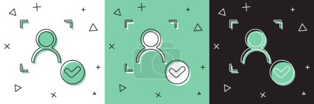 Ilustración de Set Reconocimiento facial con icono de marca de verificación aislado sobre fondo blanco y verde, negro. Icono del escáner de identificación facial. Identificación facial. Concepto de seguridad cibernética. Vector. - Imagen libre de derechos