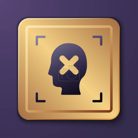 Ilustración de Icono de reconocimiento facial de rechazo púrpura aislado sobre fondo púrpura. Icono del escáner de identificación facial. Identificación facial. Concepto de seguridad cibernética. Botón cuadrado dorado. Vector. - Imagen libre de derechos