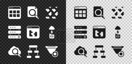 Ilustración de Establecer archivos del navegador Concepto de búsqueda con carpeta Transmisión de datos cloud computing Organigrama jerárquico Configuración de filtro Servidor Alojamiento web de datos e icono roto. Vector. - Imagen libre de derechos