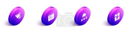 Ilustración de Establezca la configuración de filtro isométrico, software, transferencia de datos de tecnología en la nube y servidor, datos, icono de alojamiento web. Vector. - Imagen libre de derechos
