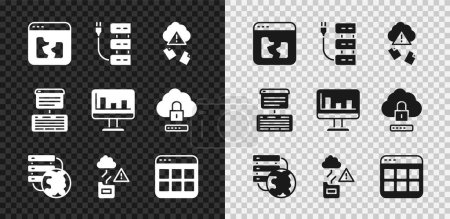 Ilustración de Establecer archivo roto Servidor Hackeo en la nube Tecnología de conexión en la nube de red transferencia de datos Archivos del navegador Data Web Hosting y Monitor con icono gráfico gráfico. Vector. - Imagen libre de derechos