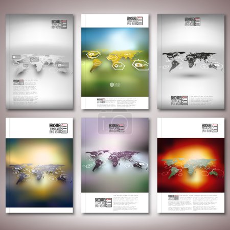 Conjunto de mapas mundiales en perspectiva, vectores infográficos borrosos. Folleto, folleto o informe para empresas, plantillas vector

