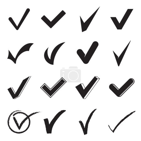 Colección de iconos de marca de verificación aislados sobre un fondo blanco
