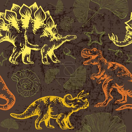 Dinosaurio jurásico. Patrón de vector inconsútil
