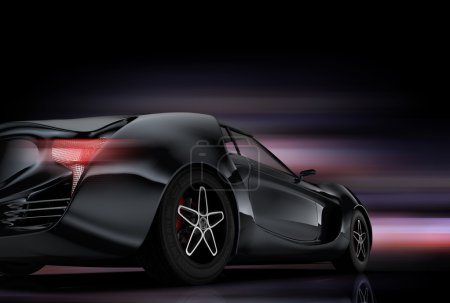 Photo for Rear view of metallic gray sports car on black background. With motion blur glow effect. Original design. 3D rendering image with clipping path. - Royalty Free Image