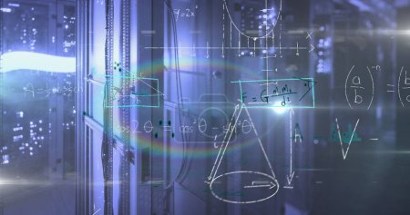 Foto de Imagen de ecuaciones matemáticas manuscritas e interfaz digital a través de la red de servidores informáticos en la sala de tecnología. Concepto de red informática digital global imagen generada digitalmente. - Imagen libre de derechos