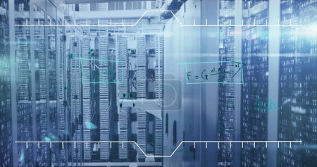 Foto de Imagen de ecuaciones matemáticas manuscritas e interfaz digital a través de la red de servidores informáticos en la sala de tecnología. Concepto de red informática digital global imagen generada digitalmente. - Imagen libre de derechos