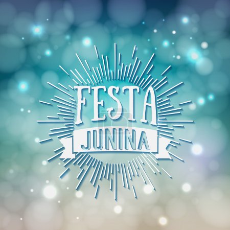 Téléchargez les illustrations : Illustration vectorielle du logo Festa Junina sur fond bleu. Fête traditionnelle brésilienne de juin, vacances d'été. Vacances en Amérique latine - en licence libre de droit