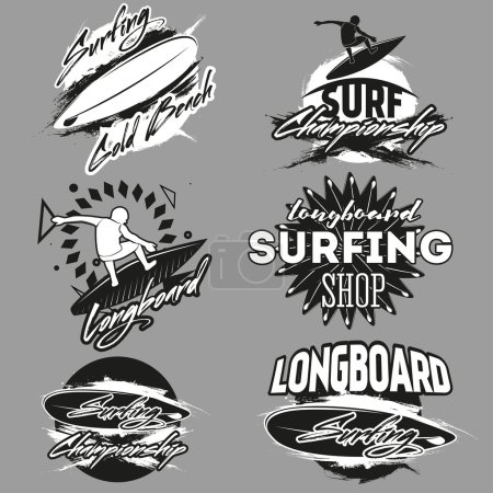 Illustration for Set of vintage surfing labels, badges and design elements - Royalty Free Image