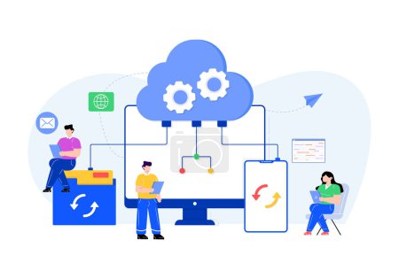 Ilustración de Computación en nube y concepto de tecnología, ilustración vectorial - Imagen libre de derechos