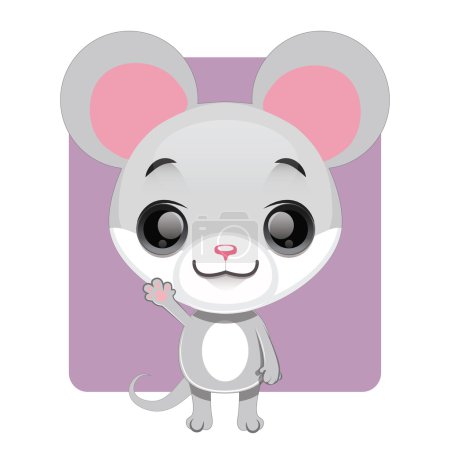 Photo for Cute mouse waving on purple - Royalty Free Image