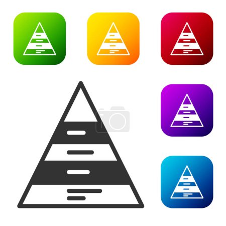 Ilustración de Icono de infografía gráfico piramidal Black Business aislado sobre fondo blanco. Etapas piramidales elementos gráficos. Establecer iconos en botones cuadrados de color. Vector. - Imagen libre de derechos