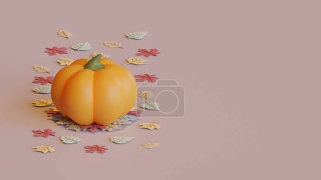 Photo for Autumn landing page template with pumpkin 3d rendering - Royalty Free Image