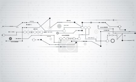Ilustración de Patrón de placa de circuito de línea Stripe con rueda de engranaje y flecha simbol.Communication y concepto de tecnología de ingeniería. Fondo de color gris claro con espacio en blanco para diseño - Imagen libre de derechos