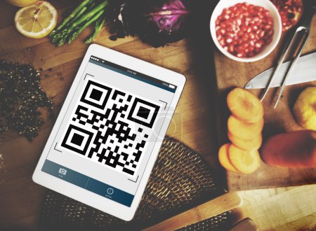 Photo for QR Code with  Encryption Interface and food, Coding Concept - Royalty Free Image