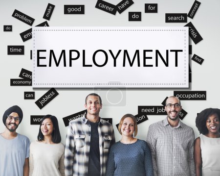 Photo for Group of diversity people stands near wall with employment concept - Royalty Free Image