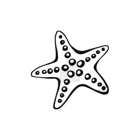 Illustration vectorielle étoile de mer dessinée à la main sur fond blanc. Mer ou océan vie sous-marine.