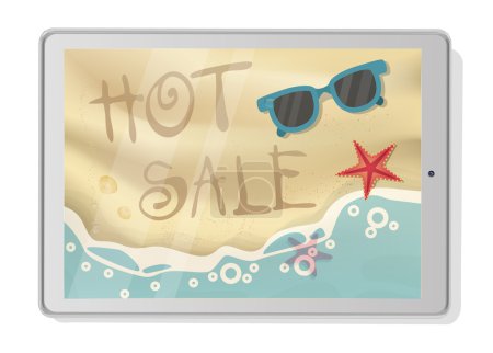 Photo for Hot Sale with beach on tablet.  Summertime Tropical Vacation - Royalty Free Image