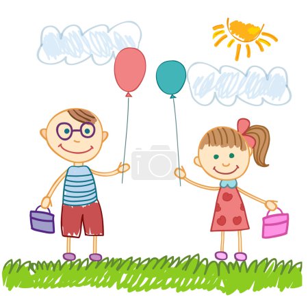 Photo for Cute boy and girl sketch background. vector illustration - Royalty Free Image