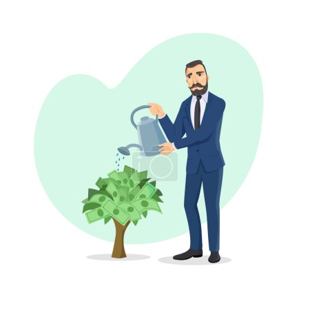 Photo for Businessman watering a money tree on white background - Royalty Free Image
