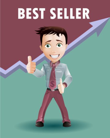 Illustration for Business boy talking about the best seller vector - Royalty Free Image