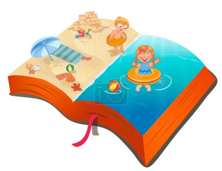 Illustration for Children playing on the beach vector - Royalty Free Image