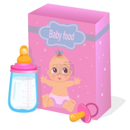 Photo for Baby food and milk bottle in pink colors vector - Royalty Free Image