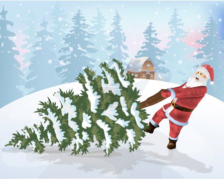 Photo for Happy Santa Claus and Christmas tree vector - Royalty Free Image