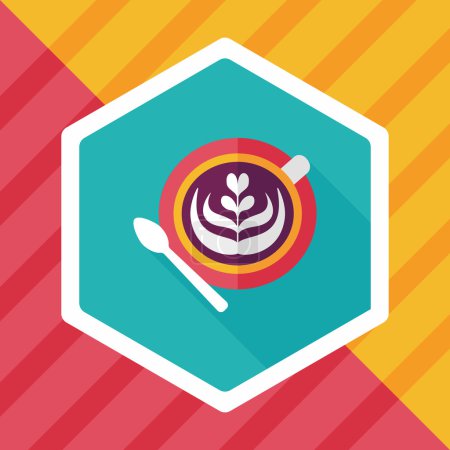 café latte arte icono plano con sombra larga, eps10
